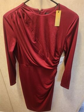 Alexia Admor Long-Sleeve Draped Sheath Dress - Deep Red